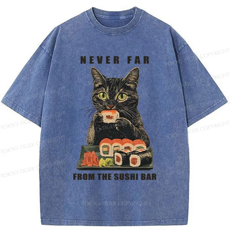 Tokyo-Tiger Cat Eating Sushi Vintage Washed T-Shirt