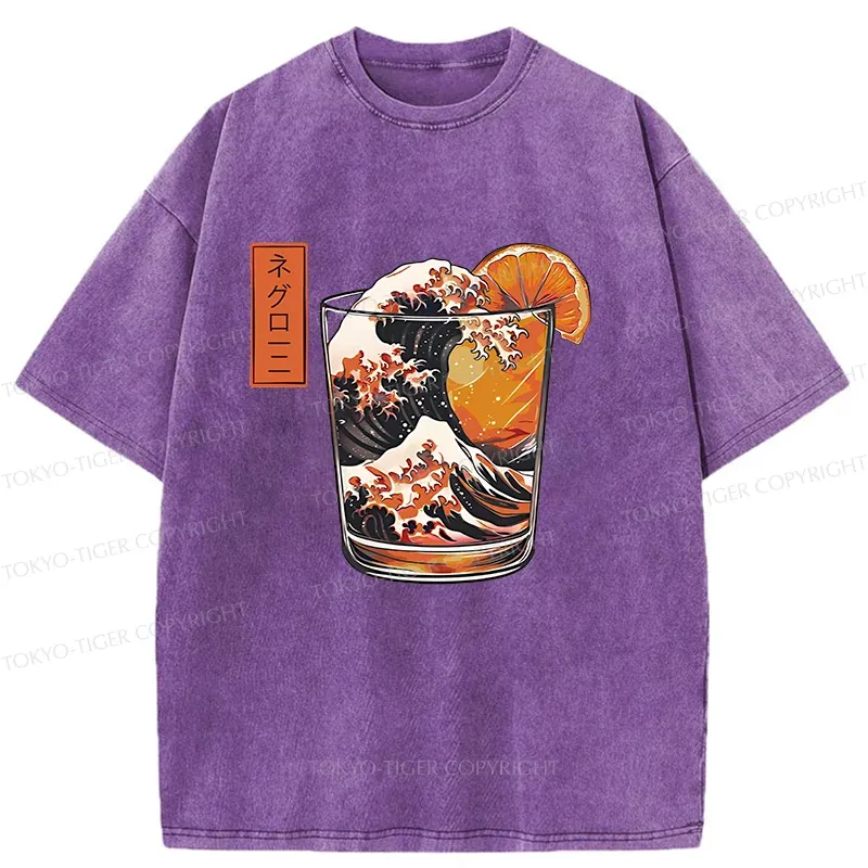 Tokyo-Tiger Ukiyoe Wine Cup Washed T-Shirt