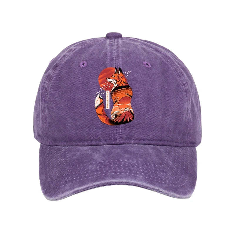 Tokyo-Tiger Japanese Fox KitsuneTattoo Washed Cap