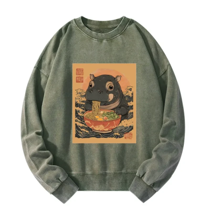 Tokyo-Tiger Moo Deng Eat Ramen Washed Sweatshirt