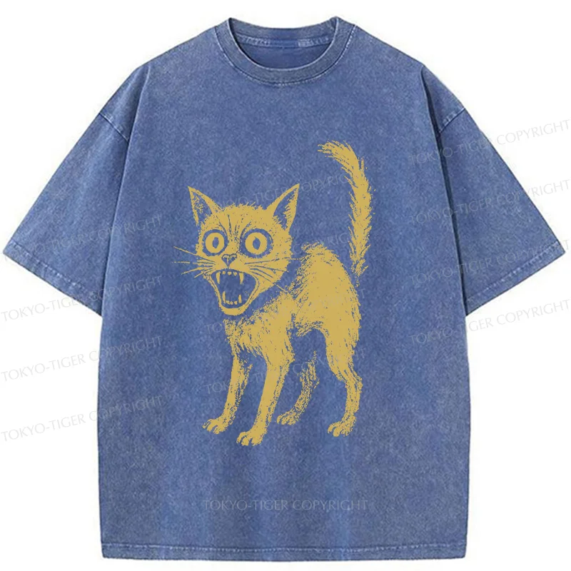 Tokyo-Tiger Frightened Cat Washed T-Shirt