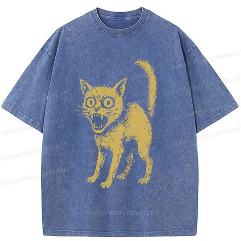 Tokyo-Tiger Frightened Cat Washed T-Shirt