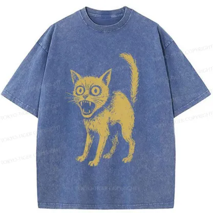 Tokyo-Tiger Frightened Cat Washed T-Shirt