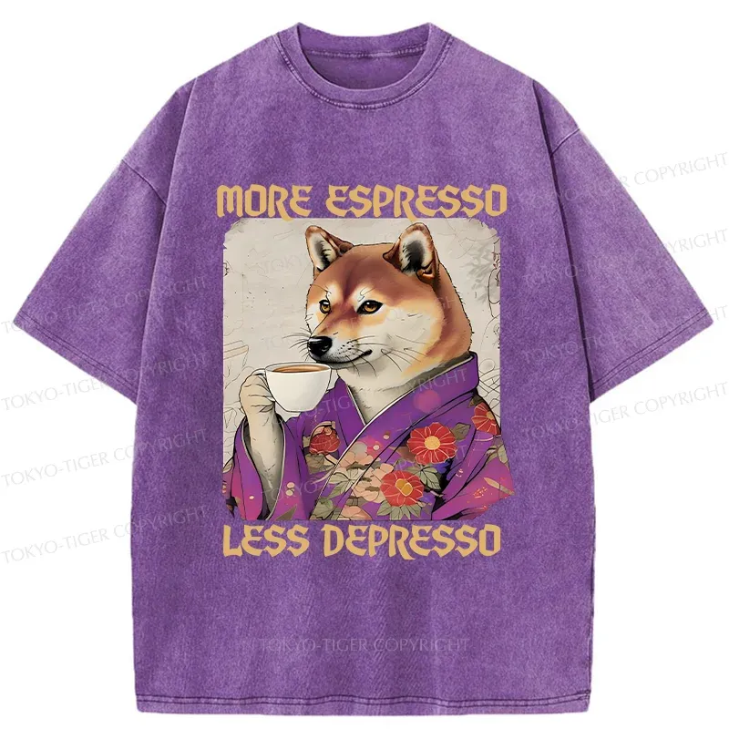 Tokyo-Tiger Shiba Inu Drinking Coffee Washed T-Shirt