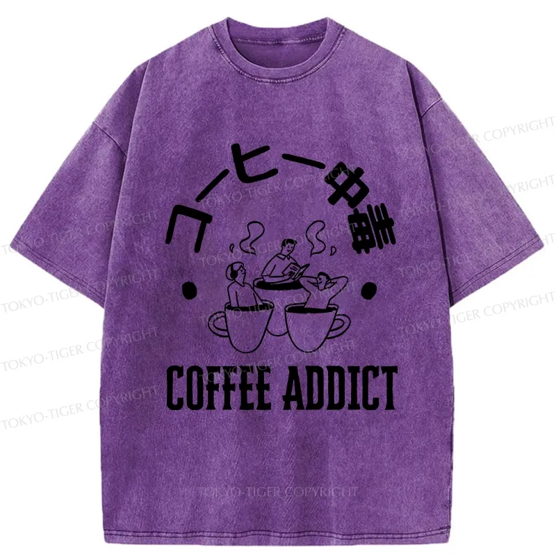 Tokyo-Tiger Funny Addiction To Coffee Washed T-Shirt
