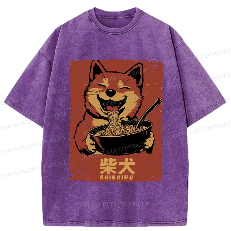 Tokyo-Tiger Ramen Lover Shiba Inu Washed T-Shirt