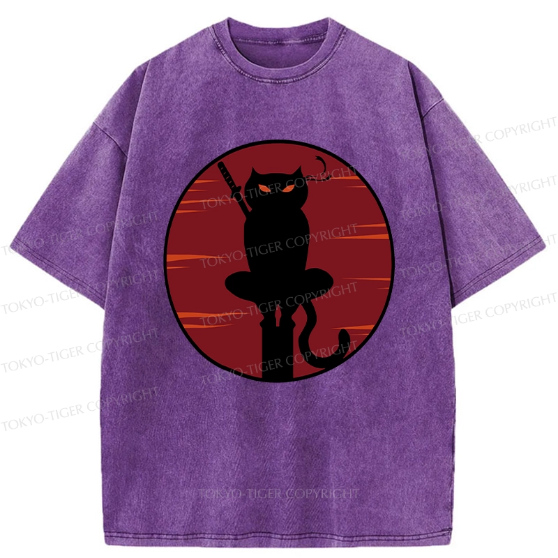 Tokyo-Tiger Japanese Ninja Black Cat Washed T-Shirt