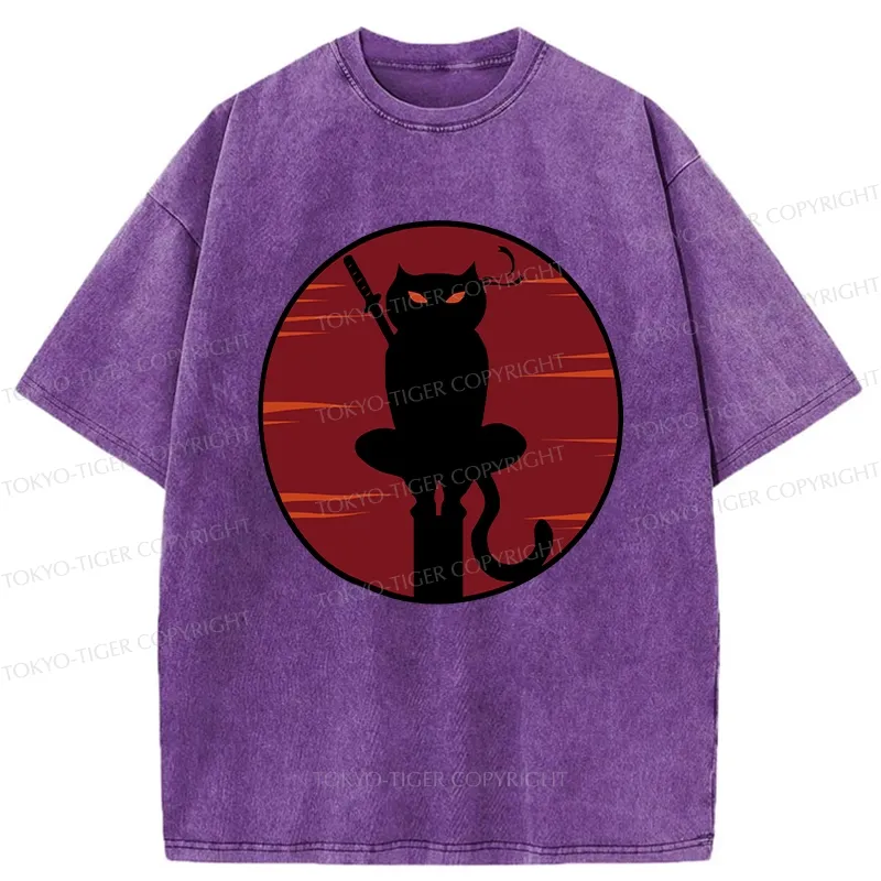 Tokyo-Tiger Japanese Ninja Black Cat Washed T-Shirt