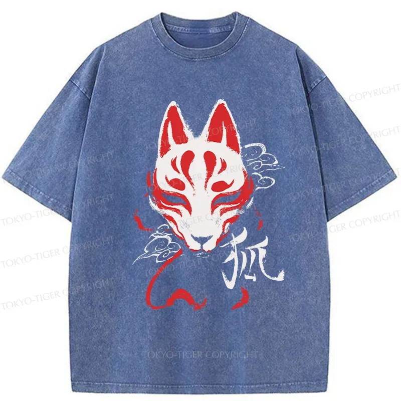 Tokyo-Tiger Japanese Fox Mask Washed T-Shirt