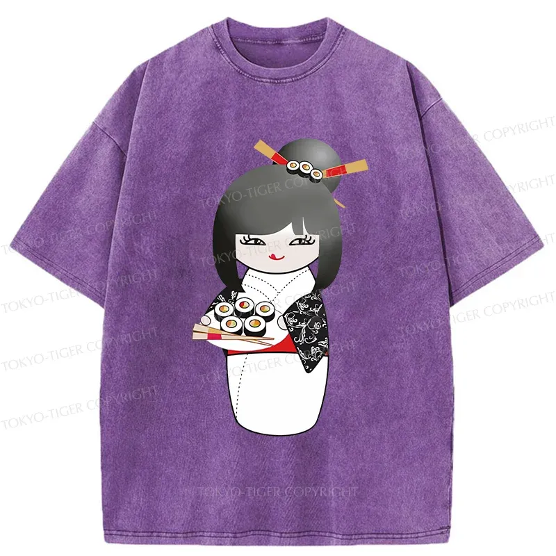 Tokyo-Tiger Kokeshi Makes Sushi Washed T-Shirt