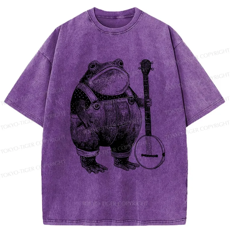 Tokyo-Tiger Vintage Frog Playing Banjo Washed T-Shirt