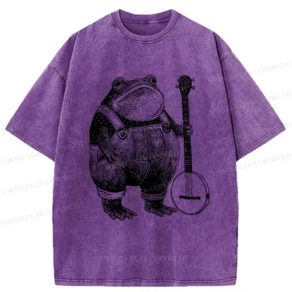 Tokyo-Tiger Vintage Frog Playing Banjo Washed T-Shirt