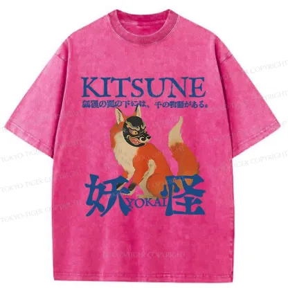 Tokyo-Tiger Japanese Fox Yokai Washed T-Shirt