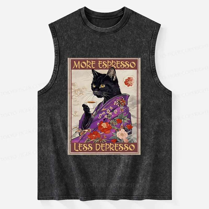 Tokyo-Tiger Japanese Cat Drinking Coffee Washed Tank