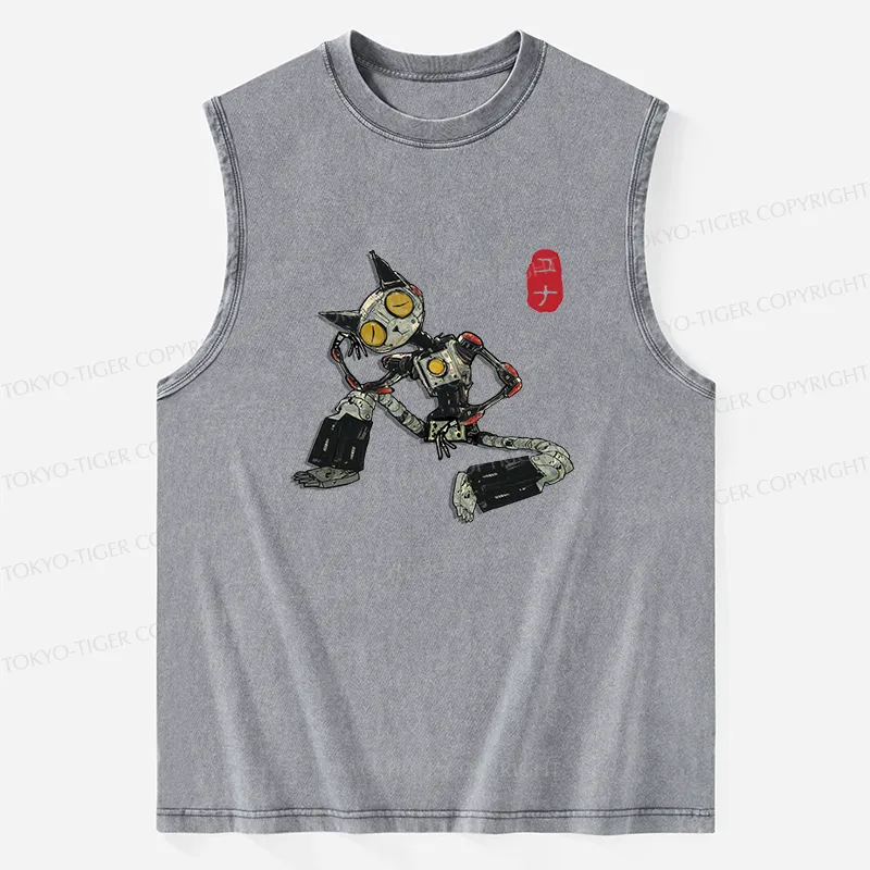 Tokyo-Tiger Contemplative Robot Cat Washed Tank