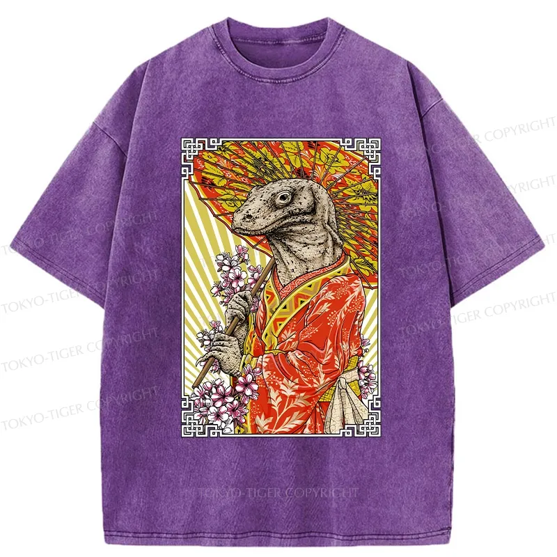 Tokyo-Tiger Elegant Lizard Holding An Umbrella Washed T-Shirt