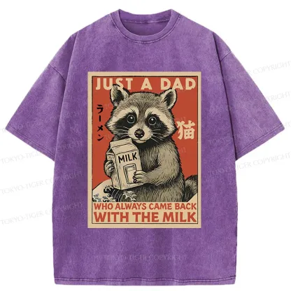 Tokyo-Tiger Cute Raccoon Holding Milk Washed T-Shirt