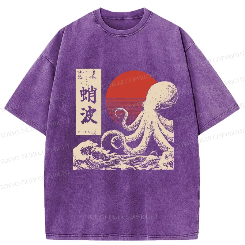 Tokyo-Tiger Retro Octopus Wave Washed T-Shirt