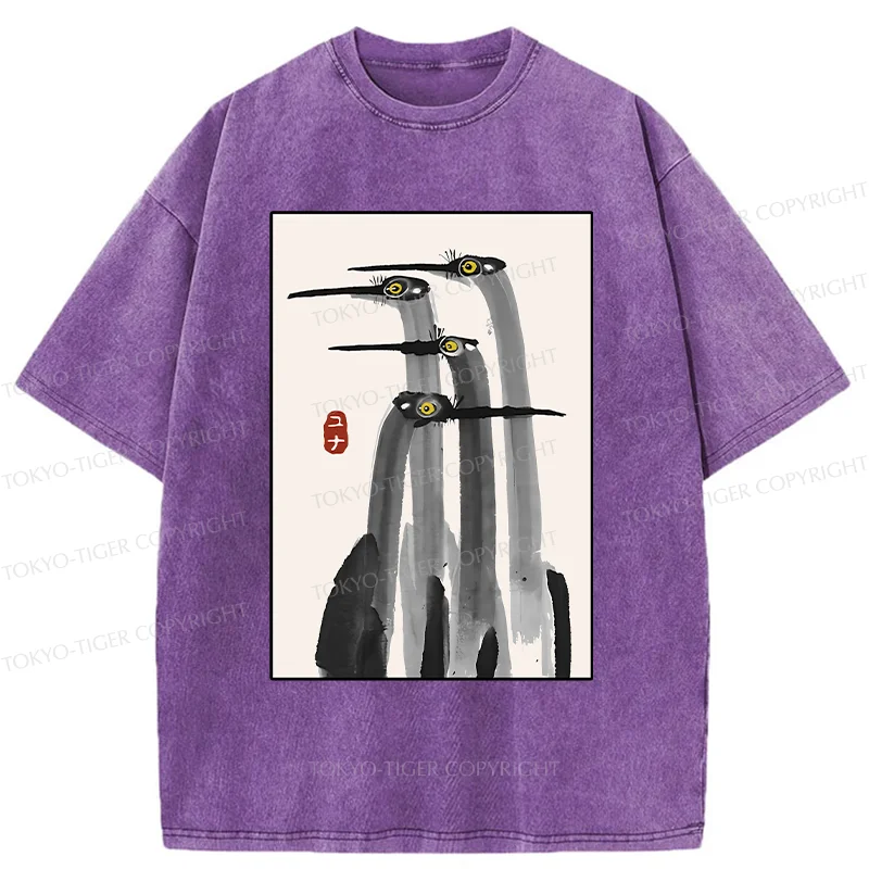 Tokyo-Tiger Japanese Crane Poster Washed T-Shirt
