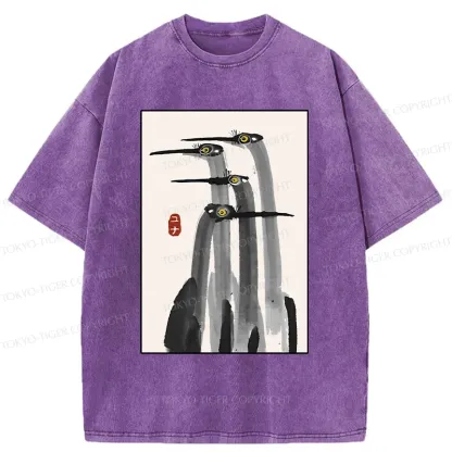 Tokyo-Tiger Japanese Crane Poster Washed T-Shirt