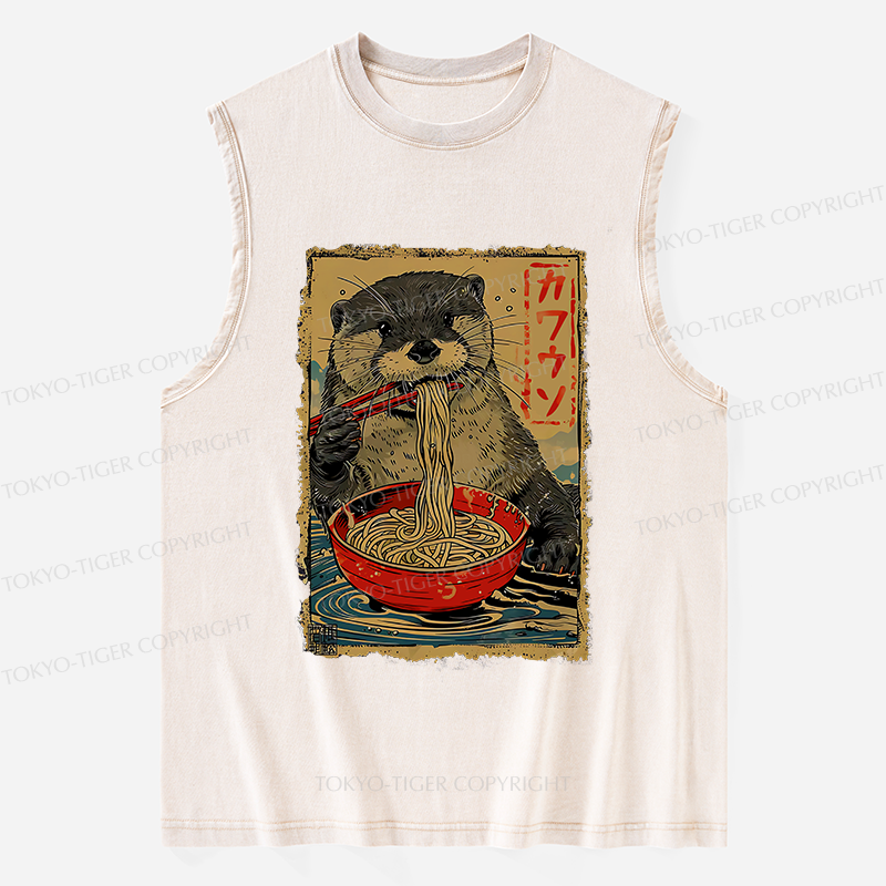 Tokyo-Tiger Otter Eating Ramen Japan Washed Tank