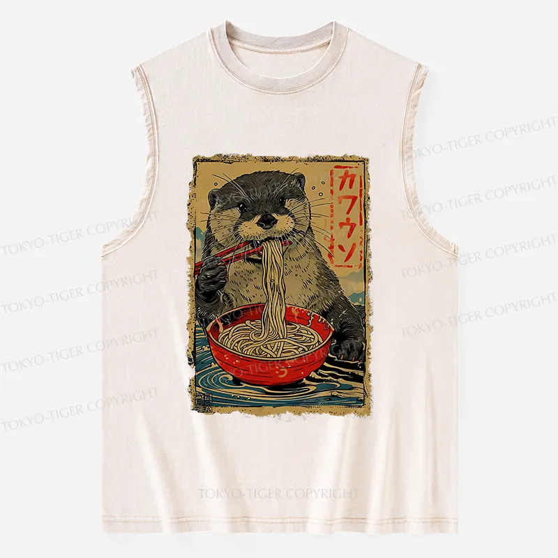 Tokyo-Tiger Otter Eating Ramen Japan Washed Tank
