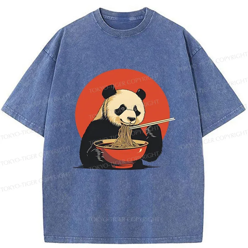 Tokyo-Tiger Panda Eating Ramen Washed T-Shirt