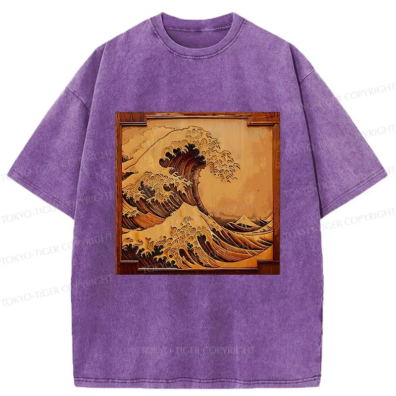 Tokyo-Tiger Panel Painting Ukiyoe Wave Washed T-Shirt
