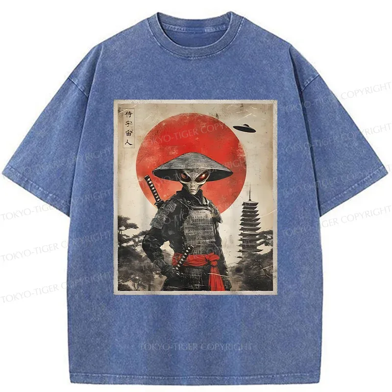 Tokyo-Tiger Retro Japanese Alien Washed T-Shirt
