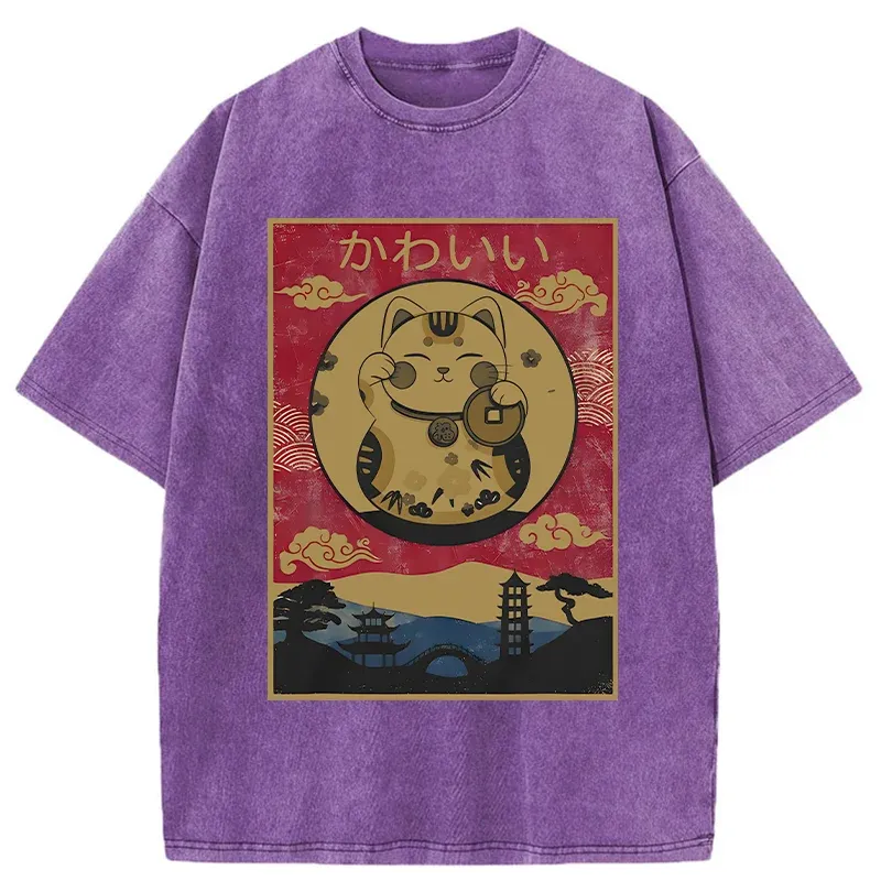 Tokyo-Tiger Retro Lucky Cat Washed T-Shirt