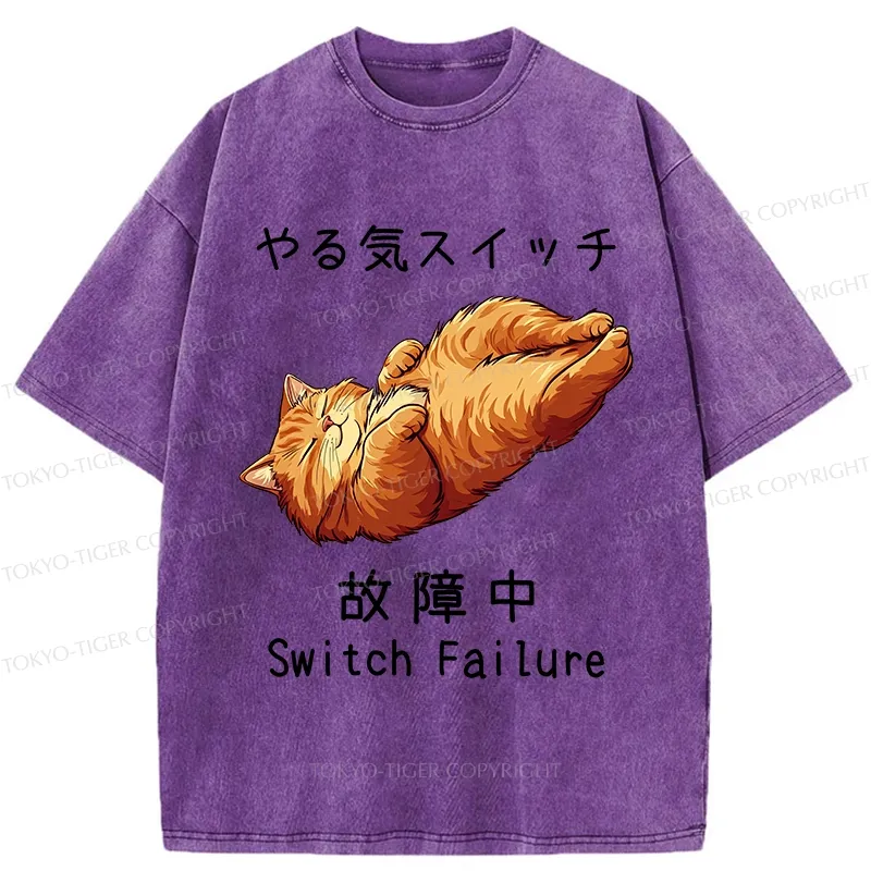 Tokyo-Tiger Funny Cat Switch Failure Washed T-Shirt