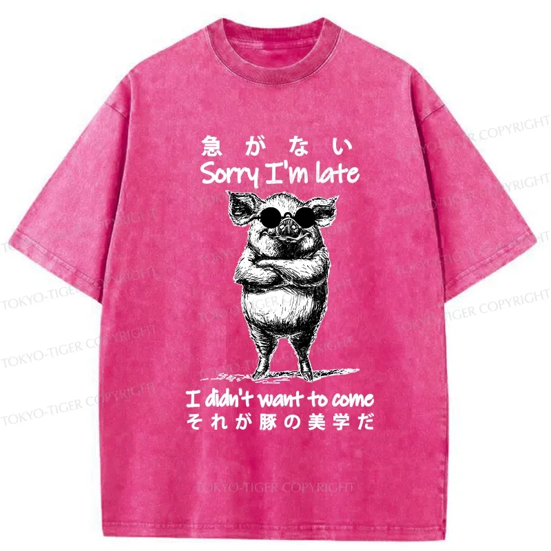 Tokyo-Tiger Funny Late Pig Washed T-Shirt