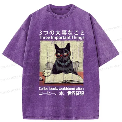Tokyo-Tiger Three Important Things About Cat Washed T-Shirt