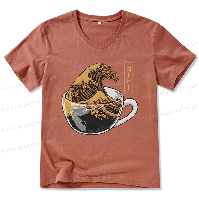 Tokyo-Tiger Coffee Wave V-Neck Classic T-Shirt