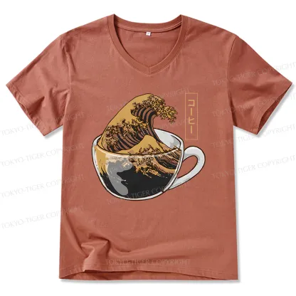 Tokyo-Tiger Coffee Wave V-Neck Classic T-Shirt