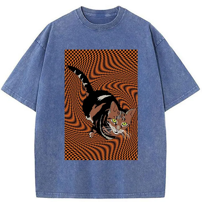Tokyo-Tiger Psychedelic Orange Cat Washed T-Shirt