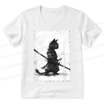 Tokyo-Tiger Retro Cat Samurai Japanese V-Neck Classic T-Shirt