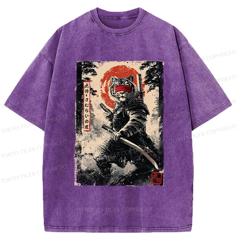 Tokyo-Tiger Retro Tiger Samurai Washed T-Shirt