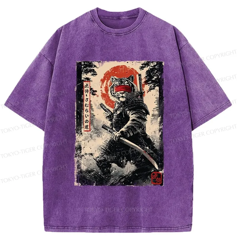 Tokyo-Tiger Retro Tiger Samurai Washed T-Shirt