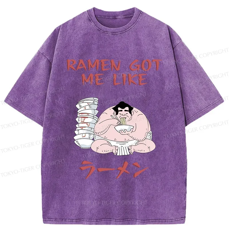 Tokyo-Tiger Sumo Wrestlers Like Ramen Washed T-Shirt