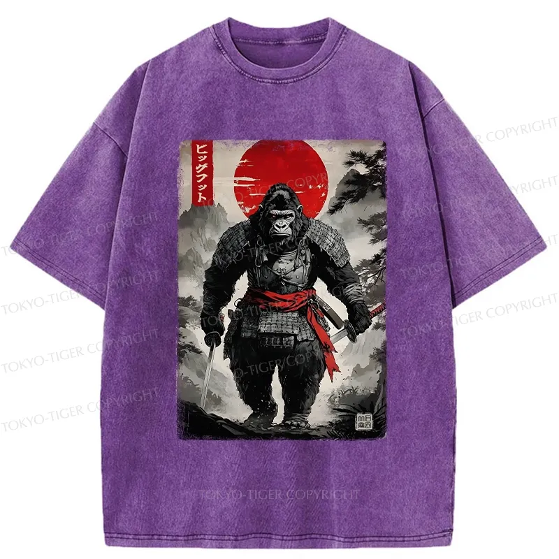Tokyo-Tiger Retro Bigfoot Samurai Washed T-Shirt