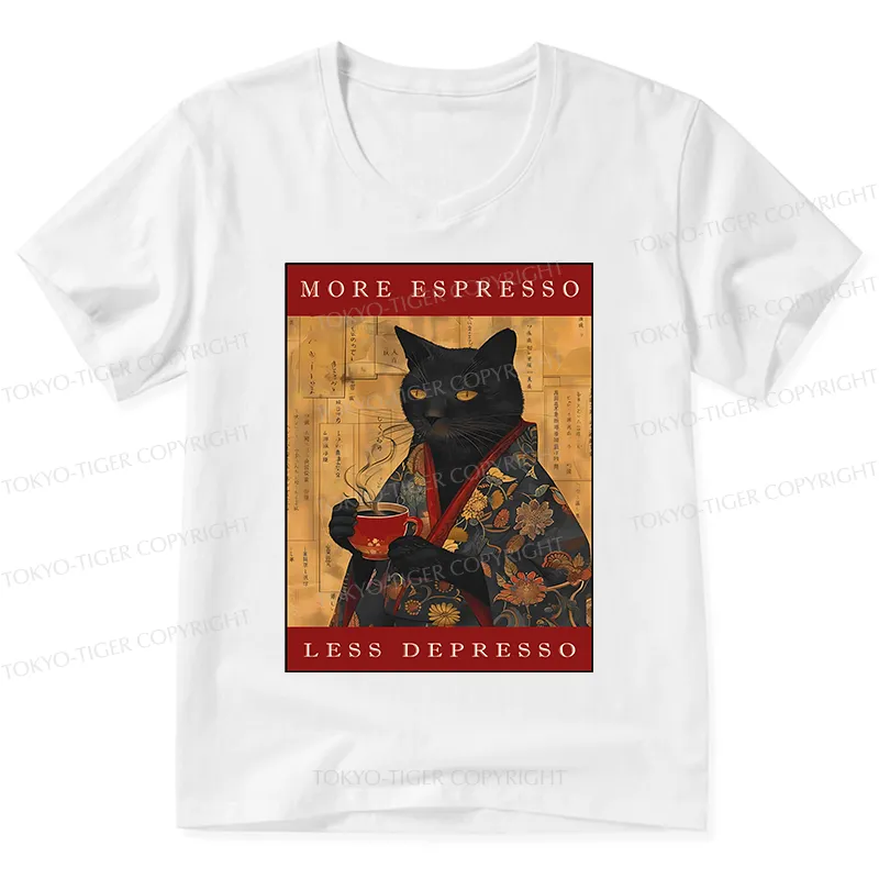 Tokyo-Tiger More Espresso Less Depresso Cat V-Neck Classic T-Shirt