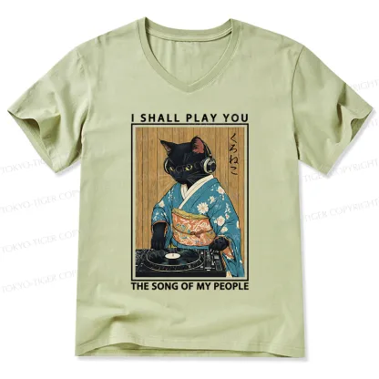 Tokyo-Tiger Funny Playing Music Black Cat V-Neck Classic T-Shirt