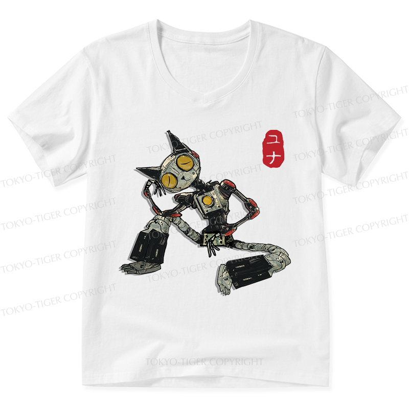 Tokyo-Tiger Contemplative Robot Cat V-Neck Classic T-Shirt