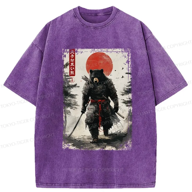 Tokyo-Tiger Retro Black Bear Samurai Washed T-Shirt