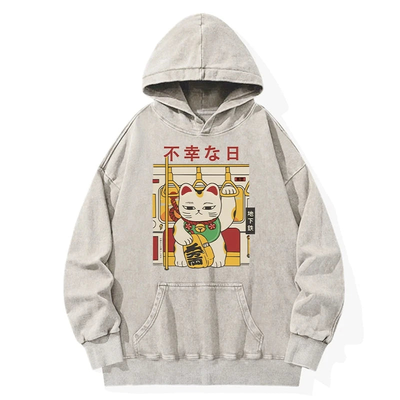 Tokyo-Tiger Lucky Cat Who Doesn't Want To Work Washed Hoodie