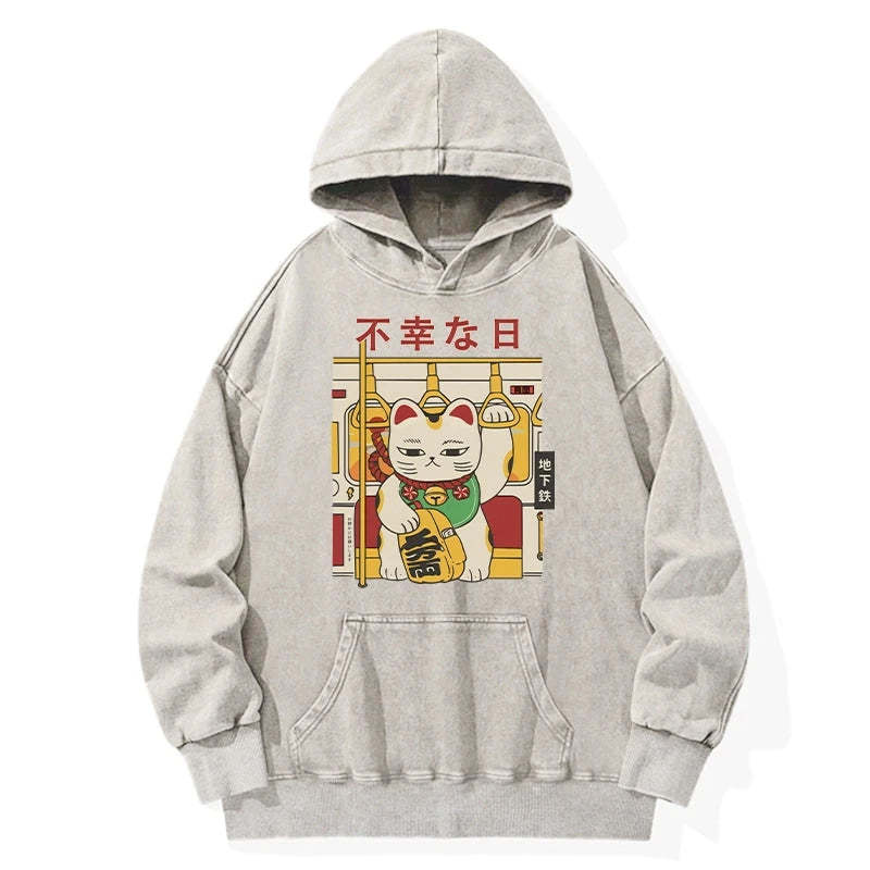 Tokyo-Tiger Lucky Cat Who Doesn't Want To Work Washed Hoodie Sale