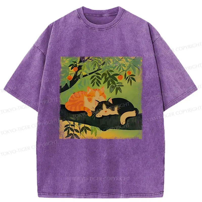 Tokyo-Tiger Cats Sleeping Washed T-Shirt