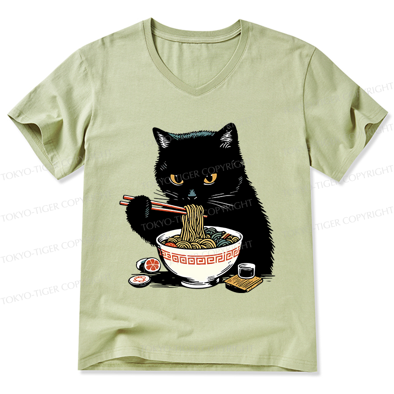 Tokyo-Tiger Cat Eating Favorite Ramen V-Neck Classic T-Shirt