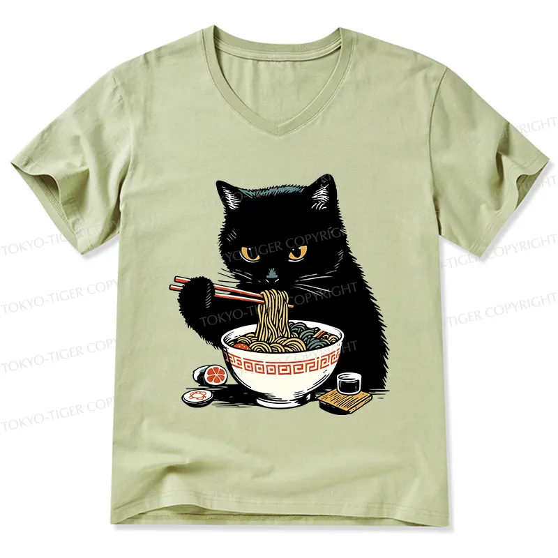Tokyo-Tiger Cat Eating Favorite Ramen V-Neck Classic T-Shirt